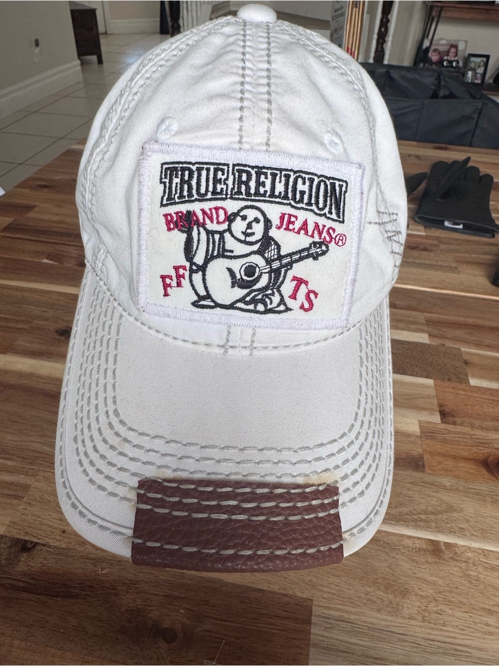 True Religion White Baseball Cap with Brown Brim Patch see photos for details